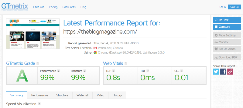 GT Metrix Website Performance Metrics